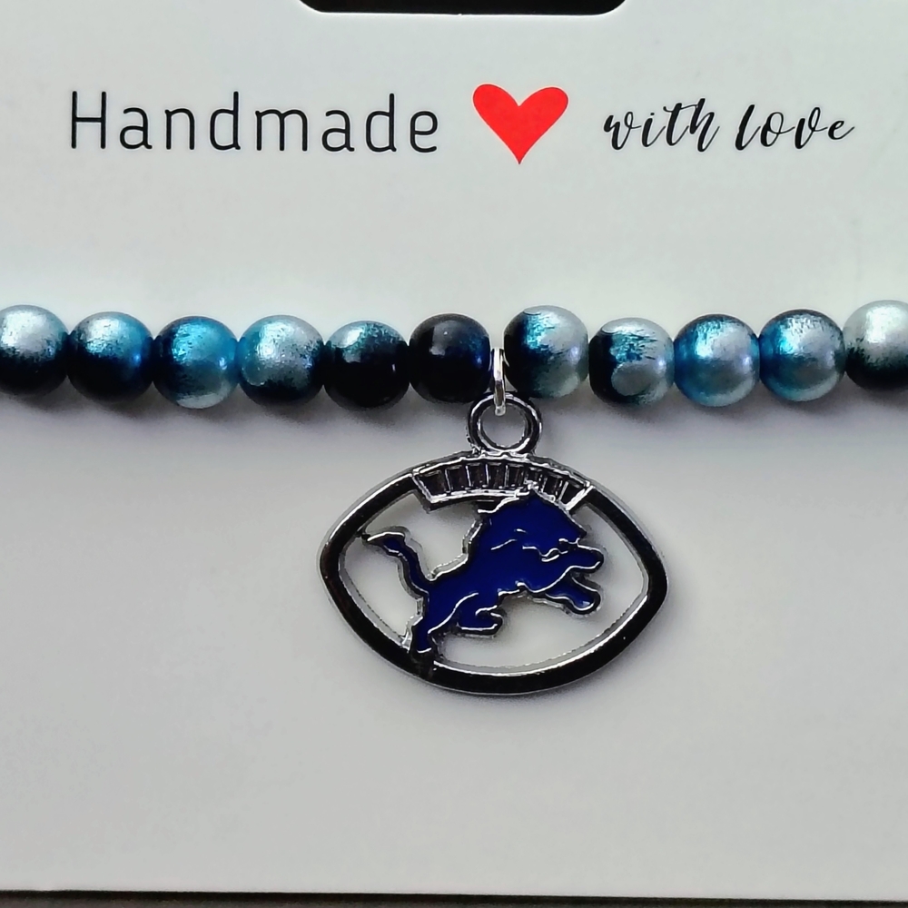 Beaded Bracelet with Detroit Lion Logo Charm